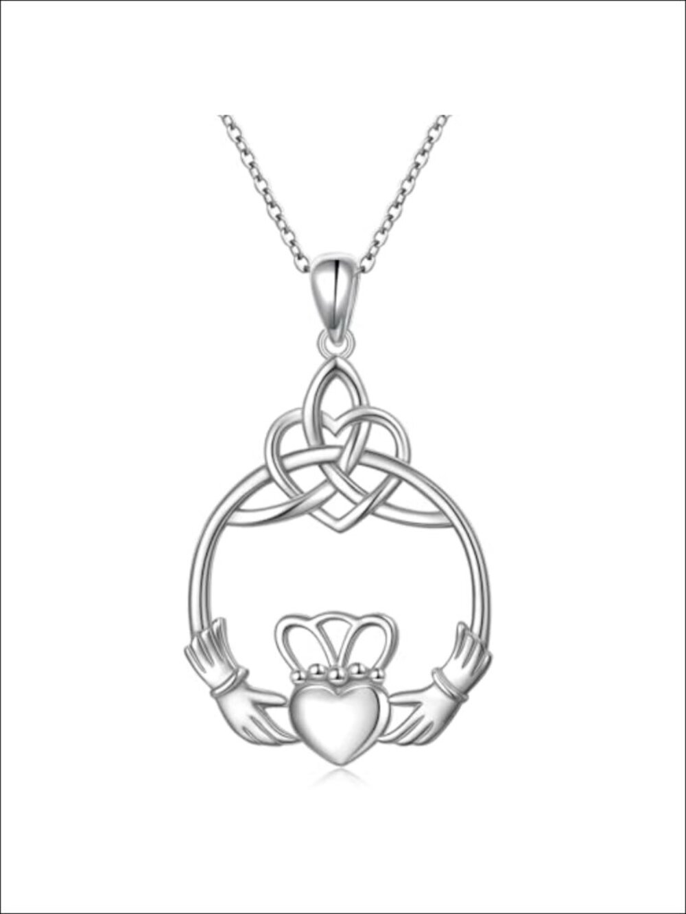925 Sterling Silver Claddagh Celtic Knot Pendant Necklace
